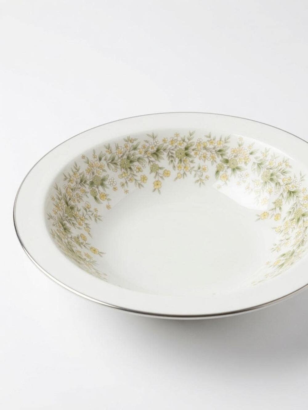 Vintage Carico China Wild Flower Large Round Serving Bowl Platinum Trim Japan